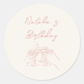 Roze Hand getrokken Martini Bril Doddle Verjaardag Ronde Sticker (Voorkant)