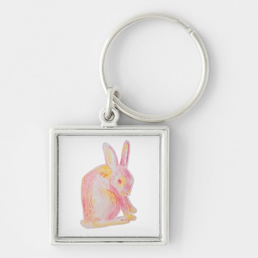 Roze Hand-getrokken Schattige Konijntje Sleutelhanger (Voorkant)