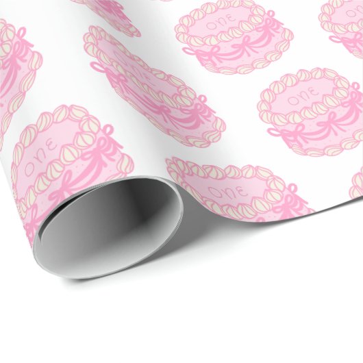 Roze Hand Getrokken Verjaardagstaart Bewerkbaar Ja Cadeaupapier (Rol Hoek)