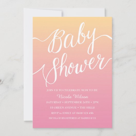 Roze Hand Lettered Baby shower invitatie Kaart (Voorkant)