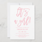 Roze hand Lettert Het is een meisje Baby shower Kaart (Voorkant)