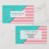 Roze handantieke anchors Turquoise Stripes Visitekaartje (Voorkant / Achterkant)
