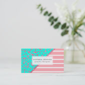 Roze handantieke anchors Turquoise Stripes Visitekaartje (Staand voorkant)
