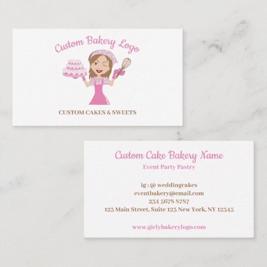 Roze handboeg voor dames en gebak visitekaartje (Voorkant / Achterkant)