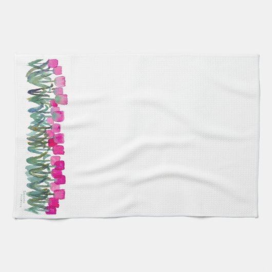 roze handdoek met tulpen (Horizontaal)
