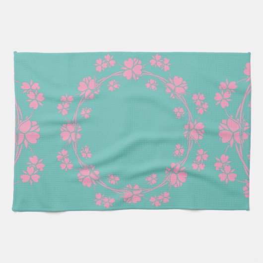Roze handdoek op Blauwgroen handdoek (Horizontaal)