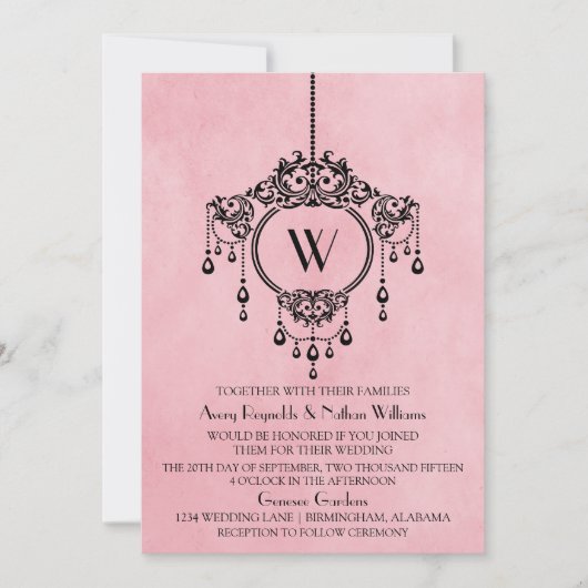 Roze  handelier Wedding Invite Kaart (Voorkant)
