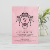 Roze  handelier Wedding Invite Kaart (Staand voorkant)