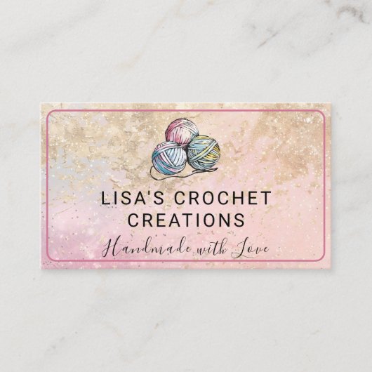 Roze Handgemaakt met Liefde Gehaakte Garen Ballen  Visitekaartje (Voorkant)