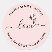 Roze handgemaakt met liefde ronde sticker (Voorkant)