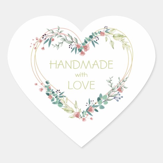 Roze handgemaakt met Love Quote Floral Heart Hart Sticker (Voorkant)