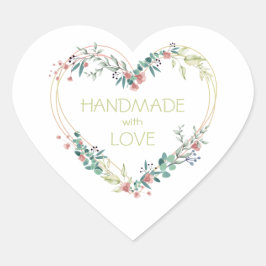 Roze handgemaakt met Love Quote Floral Heart Hart Sticker