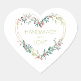 Roze handgemaakt met Love Quote Floral Heart Hart Sticker