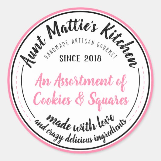 Roze  Handgemaakte Artisan Gourmet Etiket op voeds (Voorkant)