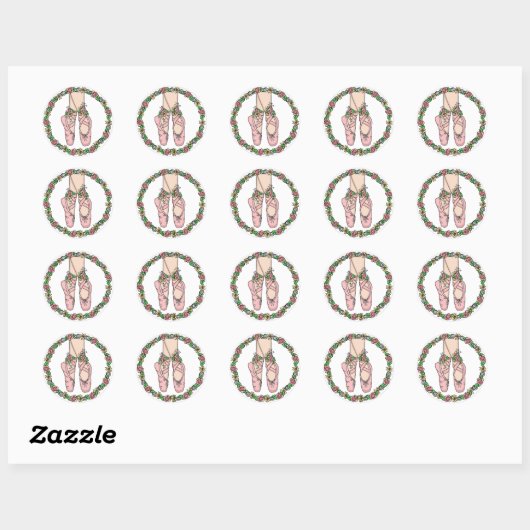 Roze handgemaakte balletslippers ronde sticker (Vel)