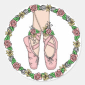 Roze handgemaakte balletslippers ronde sticker (Voorkant)