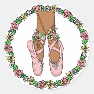 Roze handgemaakte balletslippers ronde sticker