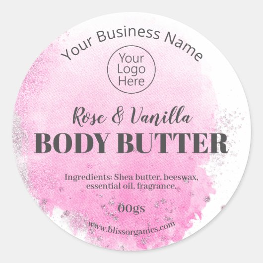Roze Handgemaakte Body Butter Scrub Logo Label (Voorkant)