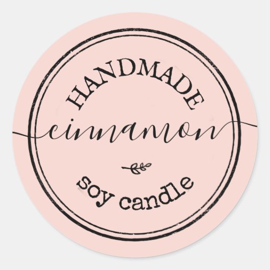 Roze handgemaakte script zwart rand productlabel ronde sticker (Voorkant)