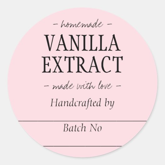 Roze Handgemaakte Vanille-Extract Keukenpot Ronde Sticker (Voorkant)