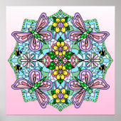 Roze handgemaakte vlinder, bloemen Mandala Poster (Voorkant)