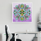 Roze handgemaakte vlinder, bloemen Mandala Poster