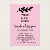 Roze handgemaakte wasinstructies Sociale media Log Visitekaartje (Voorkant)