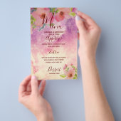 Roze handgemaakte watercolor bloem bruiloftsmenu f flyer (Hand)