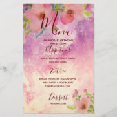 Roze handgemaakte waterverf floral bruiloft menu f (Voorkant)