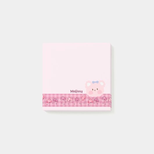 Roze handgeschilderd Beer met lint Post-it® Notes (Voorkant)
