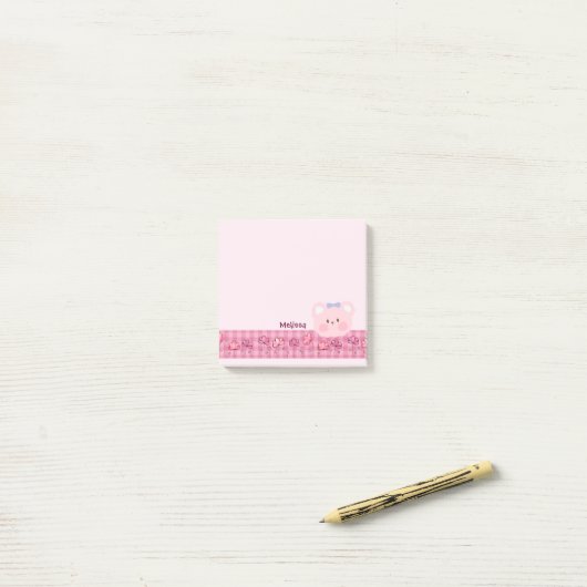 Roze handgeschilderd Beer met lint Post-it® Notes (Op bureau)