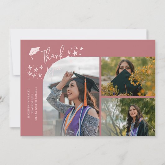 Roze Handgeschreven Bedankt Multi Foto Aankondiging (Voorkant)