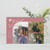 Roze Handgeschreven Bedankt Multi Foto Aankondiging (Staand voorkant)
