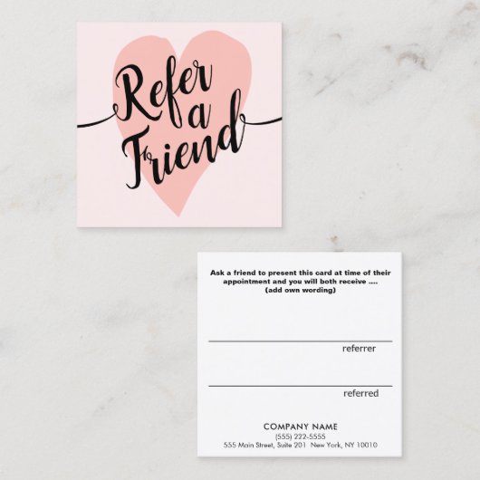 Roze handgeschreven handgeschreven scriptkalligraf aanbevelingskaartje (Voorkant / Achterkant)
