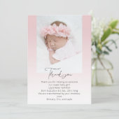 Roze handgeschreven kalligrafie Foto Baby shower Bedankkaart (Staand voorkant)