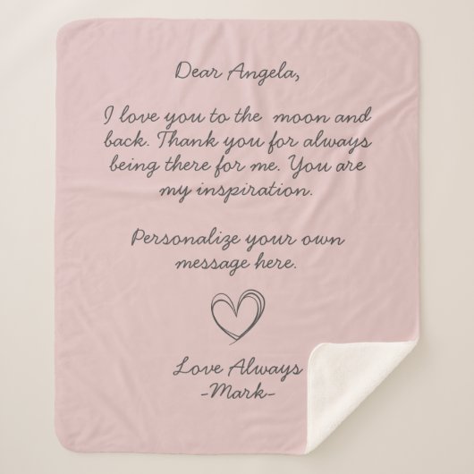 Roze handgeschreven liefdesbrief of bericht sherpa deken (Voorkant)