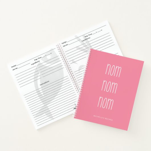 Roze handgeschreven nom nom Koking Recipe Notitieboek (Binnen)