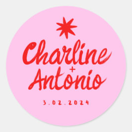 Roze Handgeschreven RetroHuwelijk Rechthoekige Sti Ronde Sticker