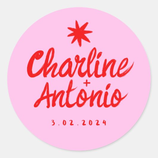 Roze Handgeschreven RetroHuwelijk Rechthoekige Sti Ronde Sticker (Voorkant)