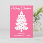 Roze handgeschreven script kerstboom feestdagenkaart (Staand voorkant)