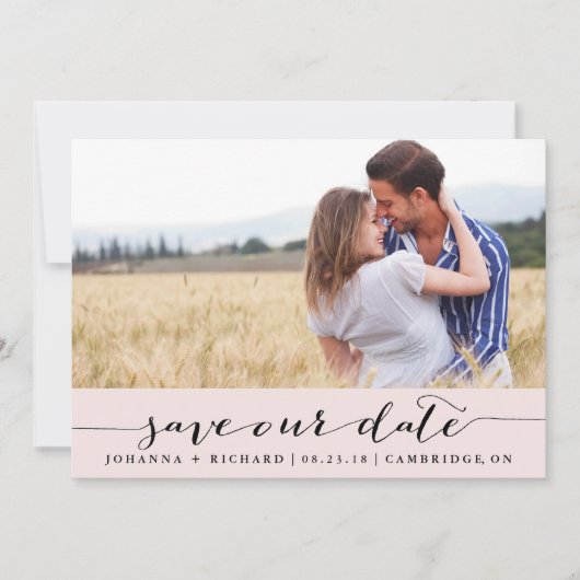 Roze handgeschreven script save the date-aankondig date (Voorkant)
