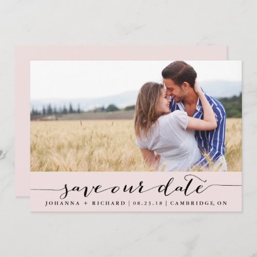 Roze handgeschreven script save the date-aankondig save the date (Voorkant / Achterkant)