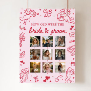 Roze handgetekend Hoe oud waren bruid en bruidegom Poster