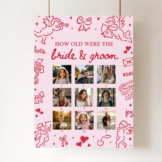 Roze handgetekend Hoe oud waren bruid en bruidegom Poster