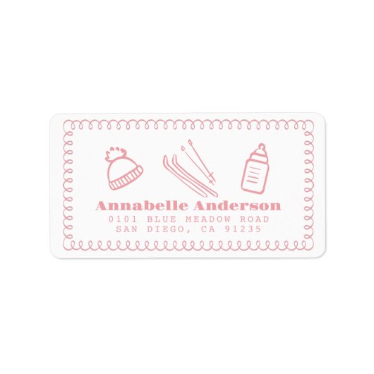 Roze handgetekende après bébé Baby shower Adres Etiket (Voorkant)