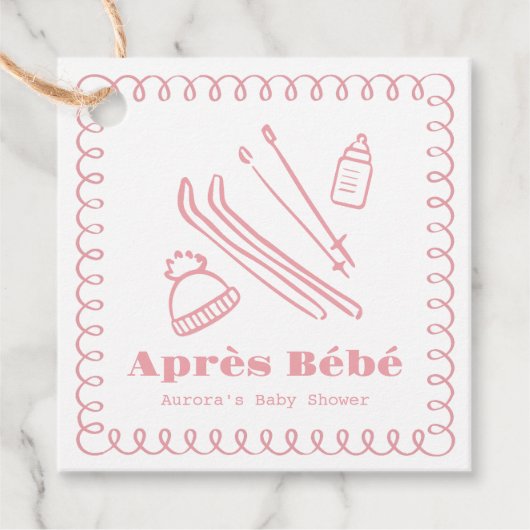 Roze handgetekende après bébé meisje Baby shower Bedankjes Labels (Voorkant)