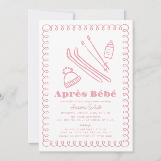 Roze handgetekende après bébé meisje Baby shower Kaart (Voorkant)