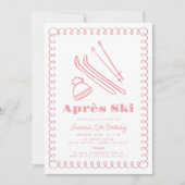 Roze handgetekende après ski winterverjaardag kaart (Voorkant)