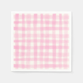 Roze handgetekende aquarel Rustic Gingham Servet