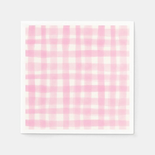 Roze handgetekende aquarel Rustic Gingham Servet (Voorkant)